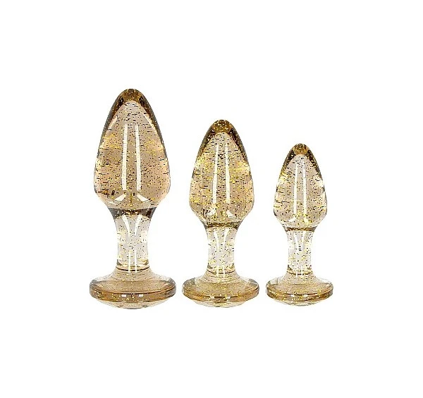 3 Plugs Anaux Et Vaginaux Avec Paillettes Internes Couleur Or 3 3 Plugs Anaux Et Vaginaux Avec Paillettes Internes Couleur Or